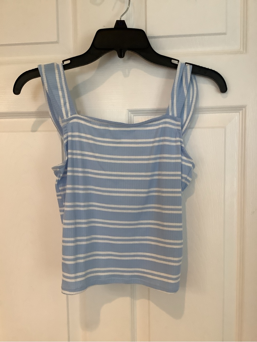 Rainbow & Cupcakes Striped Square-Neck Crop Top in Light Blue & White